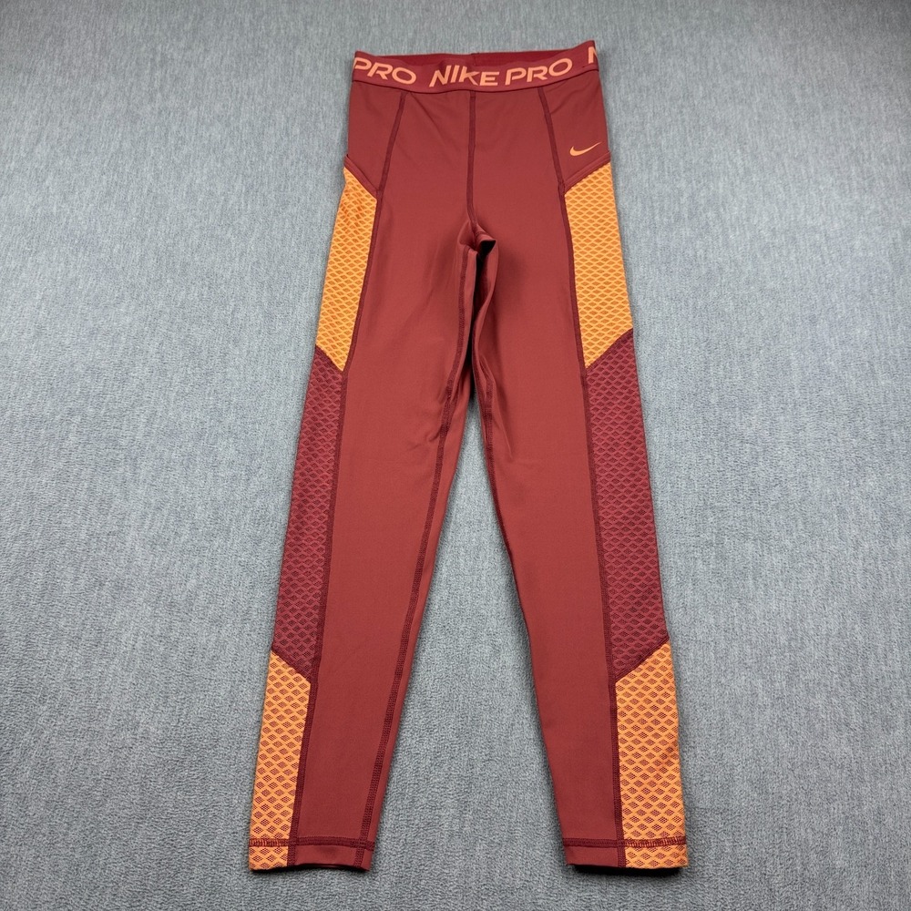 Nike Pro Leggings Womens XS Orange Rust High-Waisted 7/8 Yoga Gym Workout Active